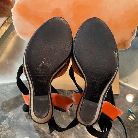 Gucci Orange/Black Suede Wedge Espadrille - Picture 3 of 4